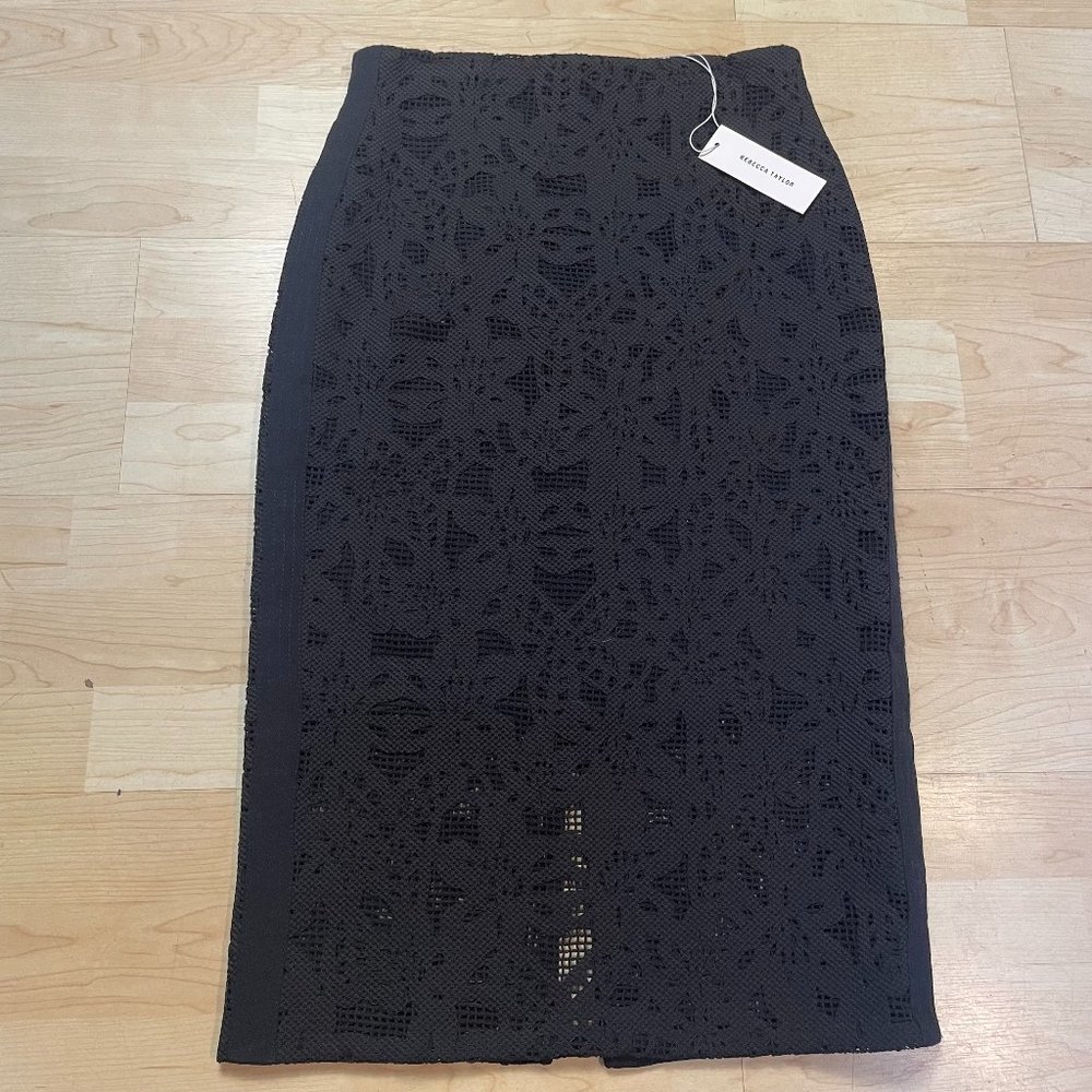 Rebecca Taylor Black Die Cut High Waist Pencil Skirt NWT
